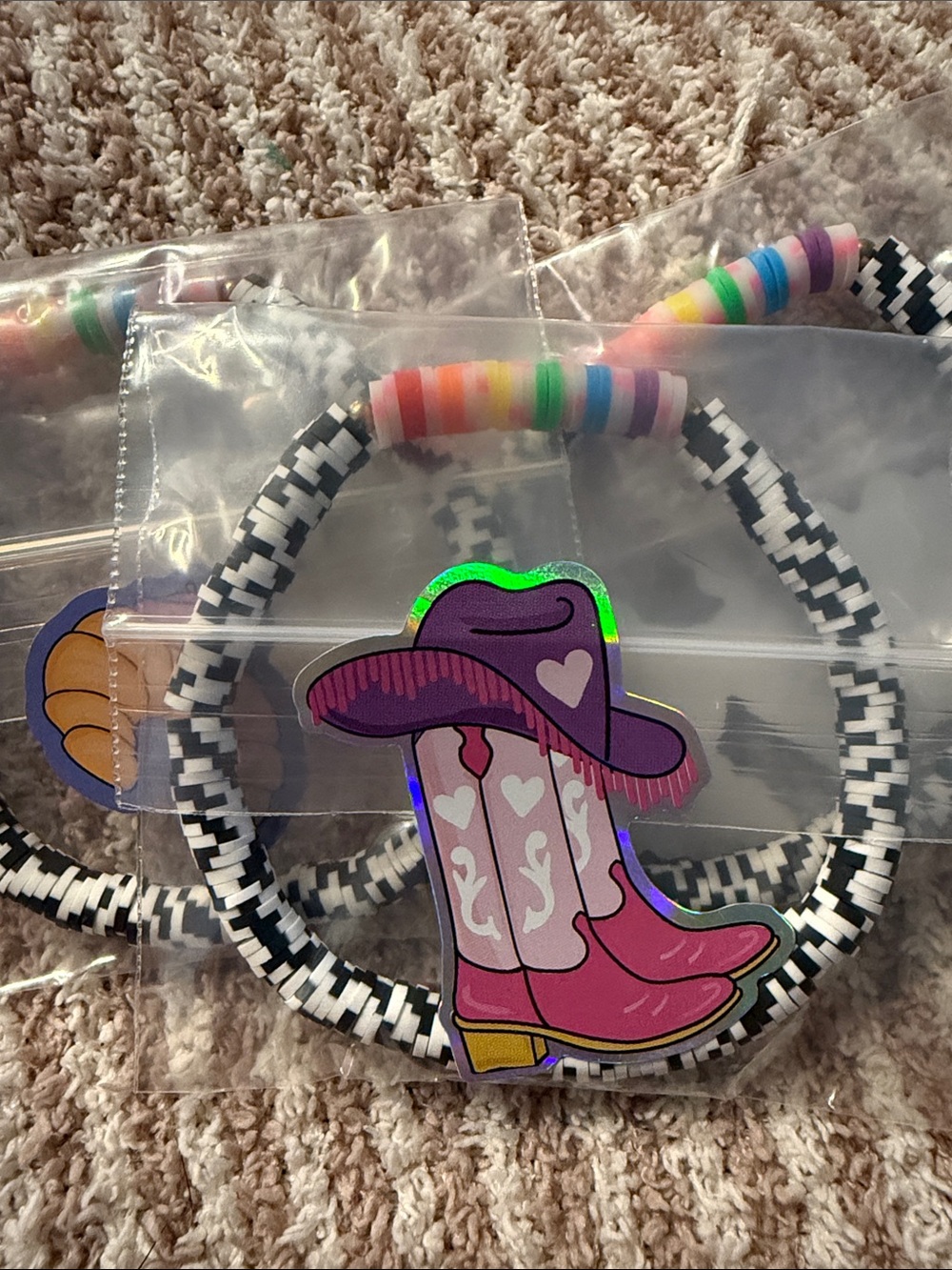 Black & White Beaded Bracelet with Rainbow Accent